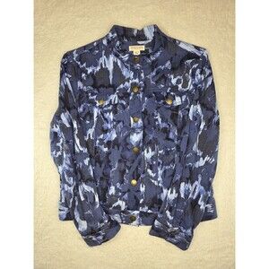 Coldwater Creek Floral Denim Jacket Size 10 Blue Jean Trucker Canvas Art Print